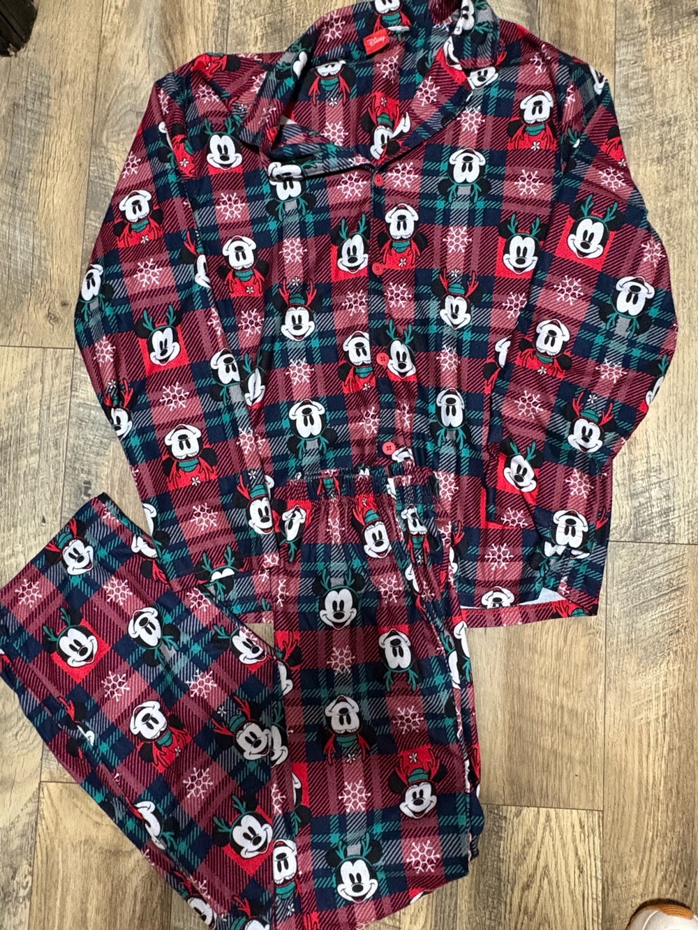 Disney Red and Green Plaid Mickey Mouse Pajama Set